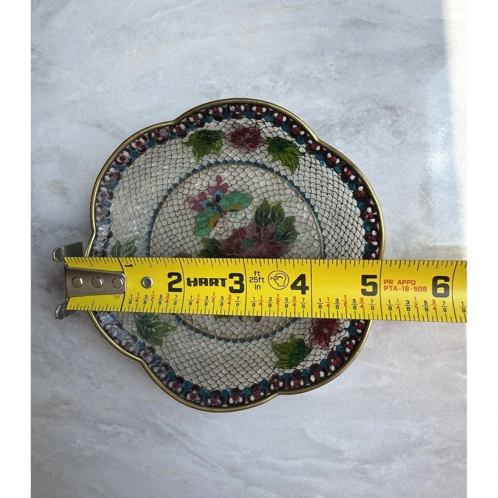 Chinese Cloisonné Plique-a-jour Translucent Bowl Dish Plate‎ Flowers & Butterfly